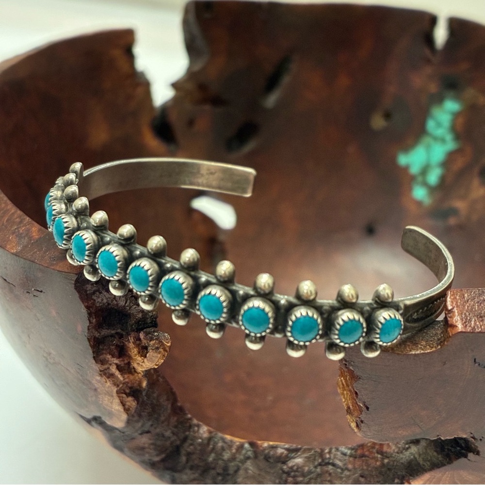 Vintage Zuni Turquoise Sterling Silver Cuff Bracelet